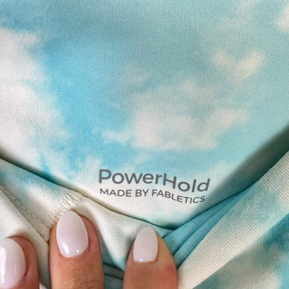 Fabletics Define PowerHold Sky Blue Tie Dye High Waist Capri Workout Leggings - Picture 8 of 8